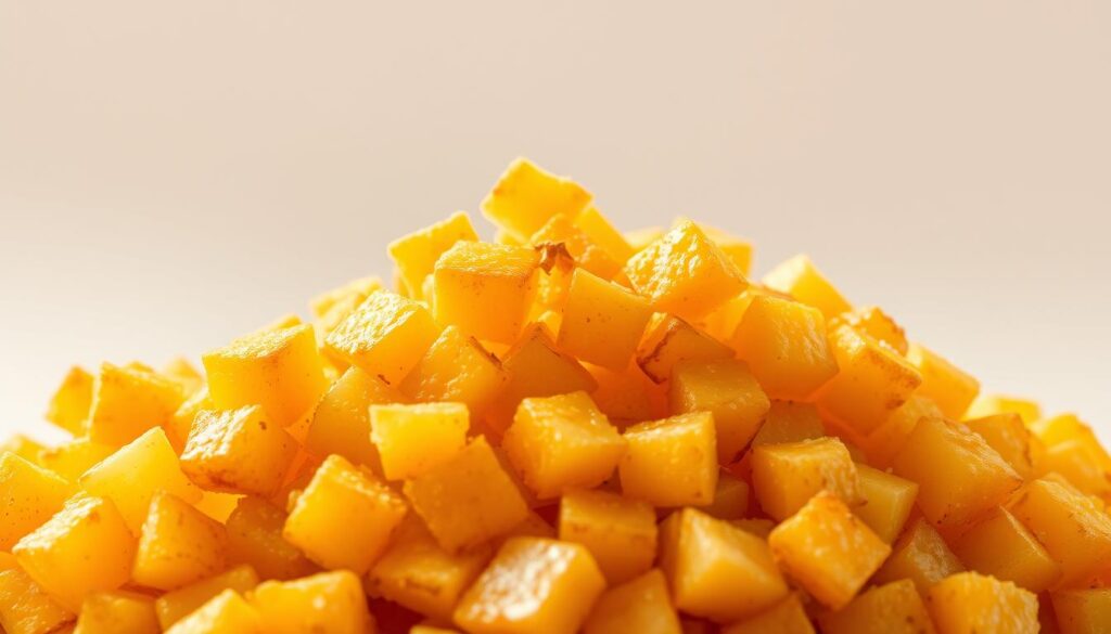 A crisp golden pile of McDonald's hash browns, freshly fried to perfection, glistening under warm studio lighting. Plump potato cubes with a delicate crunch, arranged in an inviting display against a clean, minimalist background. The aroma of salty, savory goodness fills the air, drawing the viewer in for a tantalizing taste. Captured from a high angle, the image showcases the hash browns' enticing texture and mouthwatering appeal, perfectly complementing the article's focus on McDonald's renowned breakfast sides.